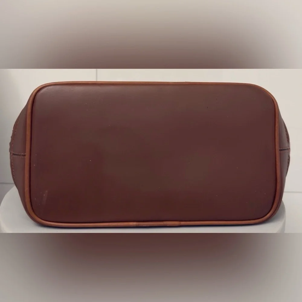 Zara Two Toned Brown Tan Silver Eyelet Accents Leather Bucket Bag Style Tote - Picture 7 of 9